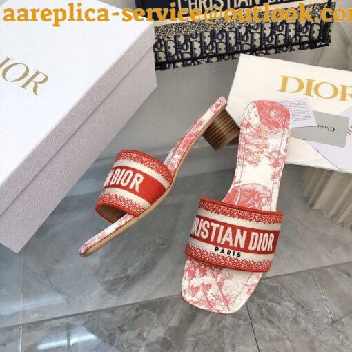 Replica Dior Dioriviera Dway Heeled 35MM Slides in Coral Toile de Jouy Sauvage Cotton 5