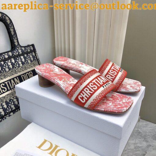 Replica Dior Dioriviera Dway Heeled 35MM Slides in Coral Toile de Jouy Sauvage Cotton 8