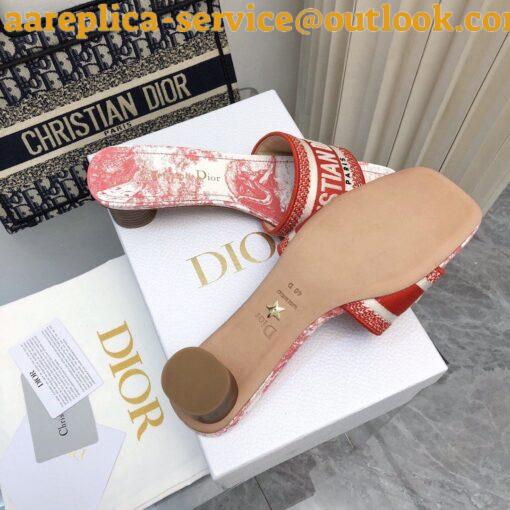 Replica Dior Dioriviera Dway Heeled 35MM Slides in Coral Toile de Jouy Sauvage Cotton 9