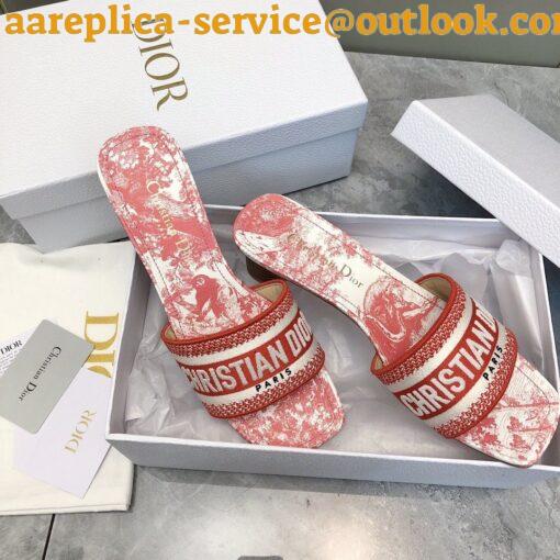 Replica Dior Dioriviera Dway Heeled 35MM Slides in Coral Toile de Jouy Sauvage Cotton 10