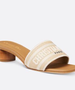 Replica Dior Dioriviera Dway Heeled 35MM Slides in Raffia and White Cotton