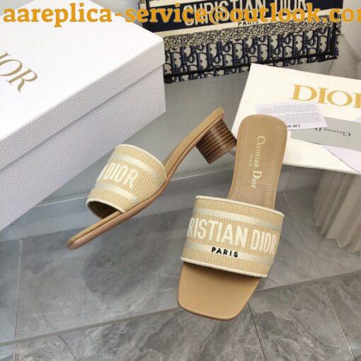 Replica Dior Dioriviera Dway Heeled 35MM Slides in Raffia and White Cotton 5