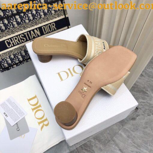 Replica Dior Dioriviera Dway Heeled 35MM Slides in Raffia and White Cotton 6