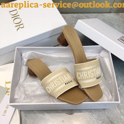 Replica Dior Dioriviera Dway Heeled 35MM Slides in Raffia and White Cotton 7