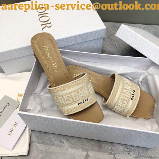 Replica Dior Dioriviera Dway Heeled 35MM Slides in Raffia and White Cotton 8