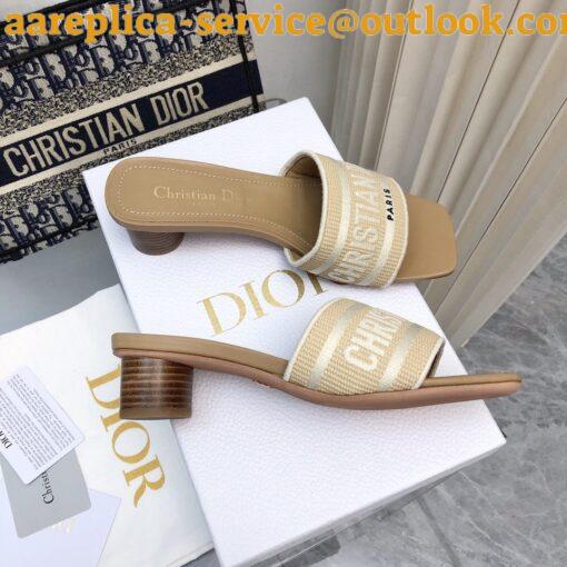 Replica Dior Dioriviera Dway Heeled 35MM Slides in Raffia and White Cotton 10