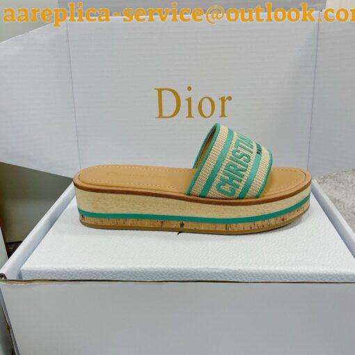 Replica Dior Dioriviera Dway Platform Slides in Raffia and Aquamarina Embroidered Cotton 3