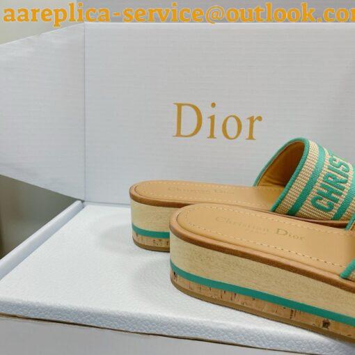 Replica Dior Dioriviera Dway Platform Slides in Raffia and Aquamarina Embroidered Cotton 5