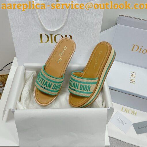 Replica Dior Dioriviera Dway Platform Slides in Raffia and Aquamarina Embroidered Cotton 6