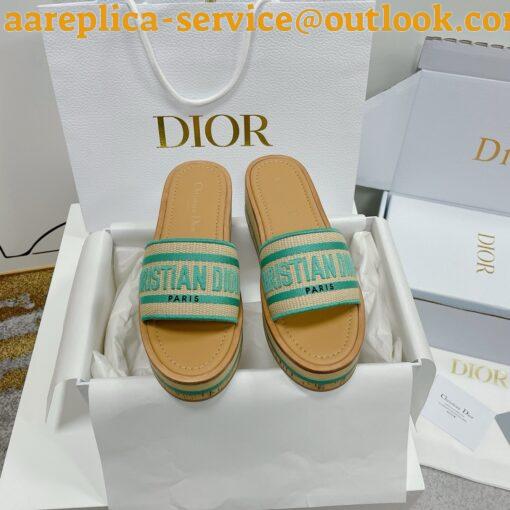 Replica Dior Dioriviera Dway Platform Slides in Raffia and Aquamarina Embroidered Cotton 7