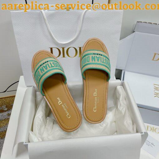 Replica Dior Dioriviera Dway Platform Slides in Raffia and Aquamarina Embroidered Cotton 10