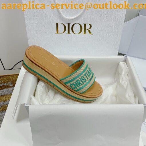 Replica Dior Dioriviera Dway Platform Slides in Raffia and Aquamarina Embroidered Cotton 11