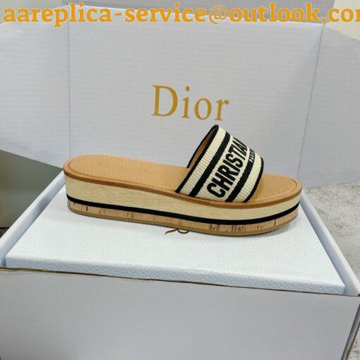 Replica Dior Dioriviera Dway Platform Slides in Raffia and Black Embroidered Cotton 23