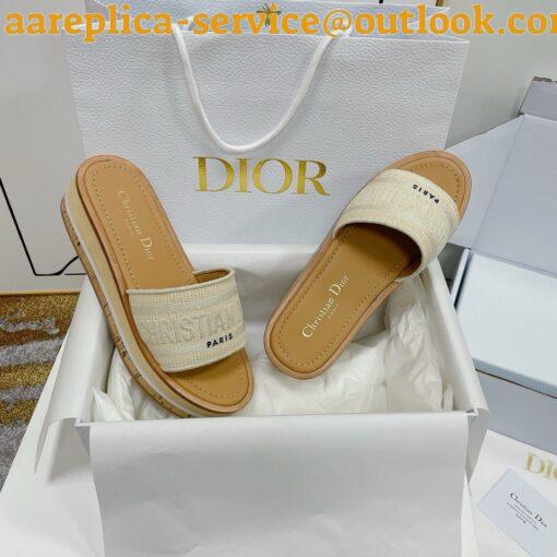 Replica Dior Dioriviera Dway Platform Slides in Raffia and White Embroidered Cotton 3