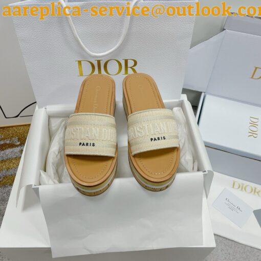 Replica Dior Dioriviera Dway Platform Slides in Raffia and White Embroidered Cotton 4