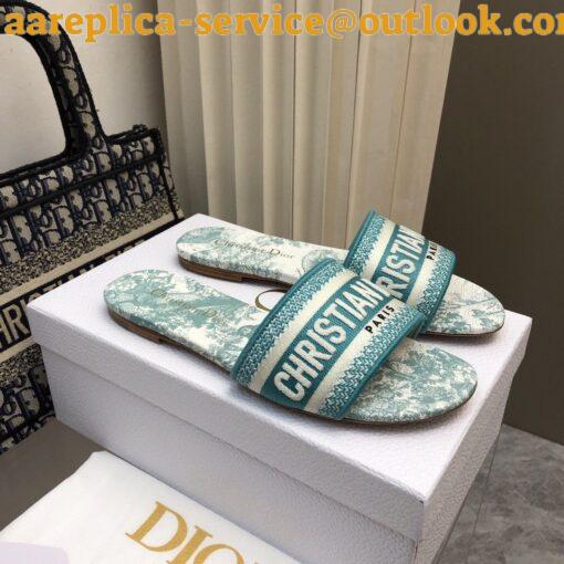 Replica Dior Dioriviera Dway Slides in Aquamarina Toile de Jouy Sauvage Cotton 5