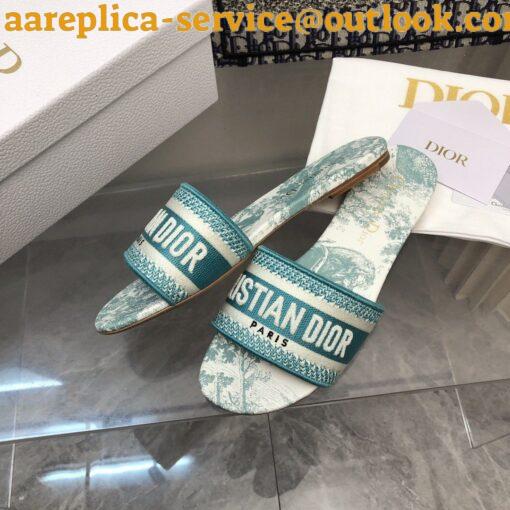 Replica Dior Dioriviera Dway Slides in Aquamarina Toile de Jouy Sauvage Cotton 7