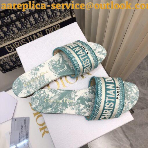 Replica Dior Dioriviera Dway Slides in Aquamarina Toile de Jouy Sauvage Cotton 9