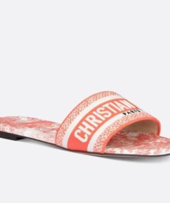 Replica Dior Dioriviera Dway Slides in Coral Toile de Jouy Sauvage Cotton