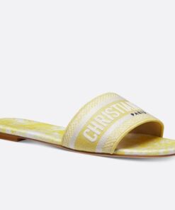 Replica Dior Dioriviera Dway Slides in Lemon Yellow Toile de Jouy Sauvage Cotton