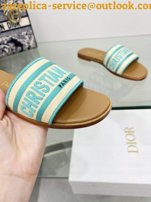 Replica Dior Dioriviera Dway Slides in Raffia and Green Embroidered Cotton 11