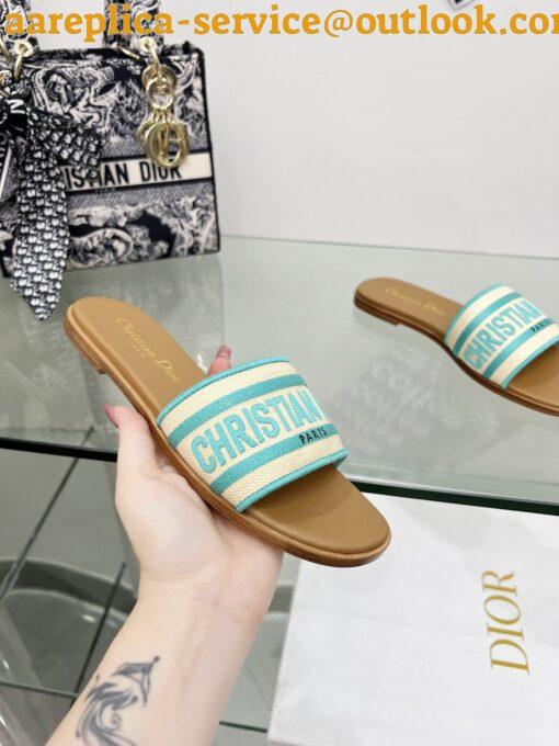 Replica Dior Dioriviera Dway Slides in Raffia and Green Embroidered Cotton 15