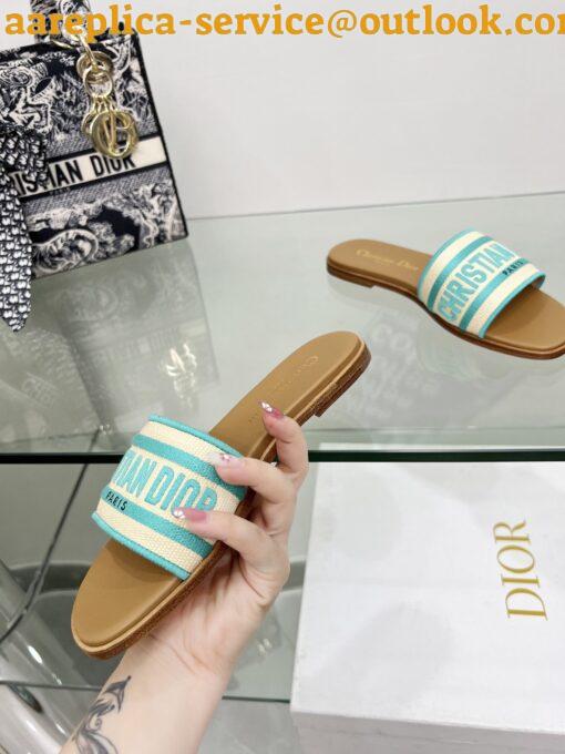 Replica Dior Dioriviera Dway Slides in Raffia and Green Embroidered Cotton 16