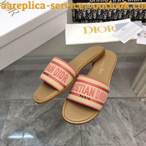 Replica Dior Dioriviera Dway Slides in Raffia and Pink Embroidered Cotton 6