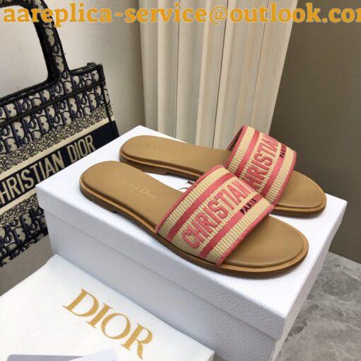 Replica Dior Dioriviera Dway Slides in Raffia and Pink Embroidered Cotton 7