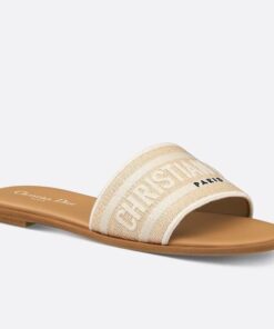 Replica Dior Dioriviera Dway Slides in Raffia and White Embroidered Cotton