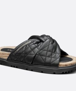 Replica Dior Dtwist Slides In Black Cannage Lambskin