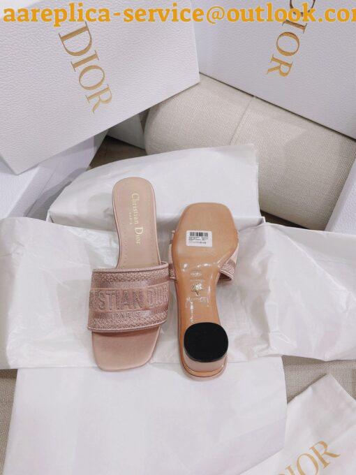 Replica Dior Dway Heeled 35MM Slides in Blush Metallic Thread Embroidered Satin 3