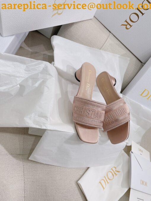 Replica Dior Dway Heeled 35MM Slides in Blush Metallic Thread Embroidered Satin 5