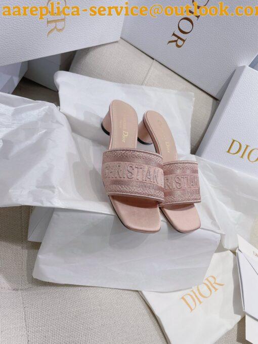 Replica Dior Dway Heeled 35MM Slides in Blush Metallic Thread Embroidered Satin 6