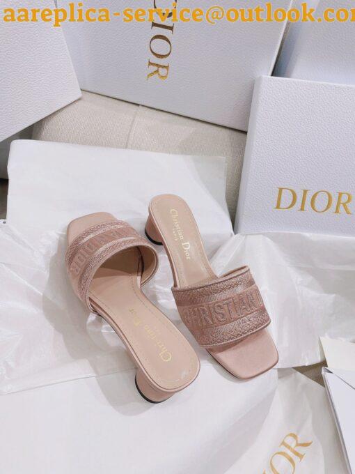 Replica Dior Dway Heeled 35MM Slides in Blush Metallic Thread Embroidered Satin 7