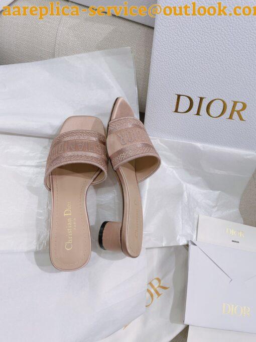 Replica Dior Dway Heeled 35MM Slides in Blush Metallic Thread Embroidered Satin 8