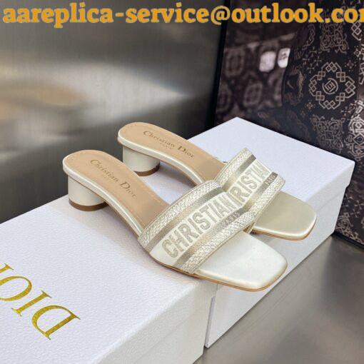 Replica Dior Dway Heeled 35MM Slides in Gold Metallic Thread Embroidered Satin 4