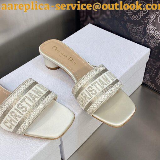 Replica Dior Dway Heeled 35MM Slides in Gold Metallic Thread Embroidered Satin 5