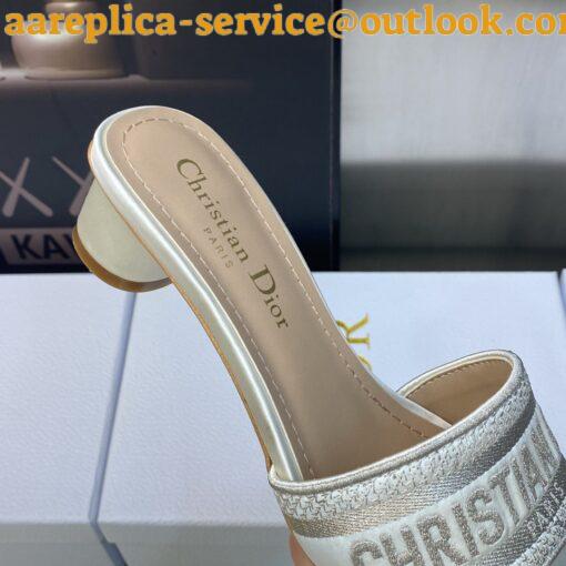 Replica Dior Dway Heeled 35MM Slides in Gold Metallic Thread Embroidered Satin 9