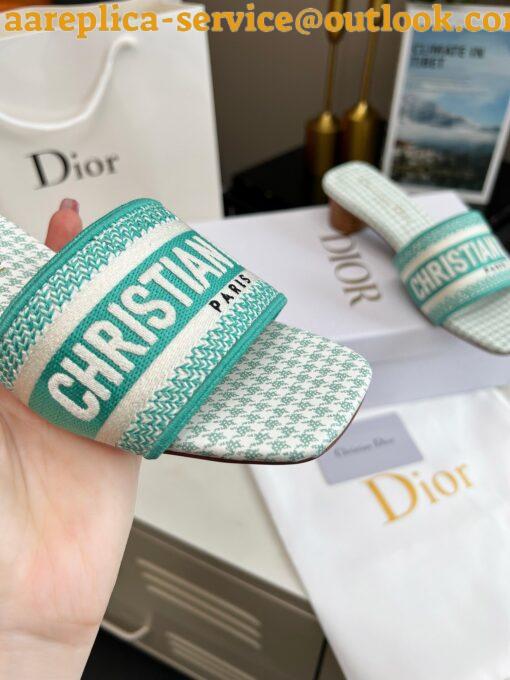 Replica Dior Dway Heeled 35MM Slides in Green Houndstooth Embroidered Cotton 3