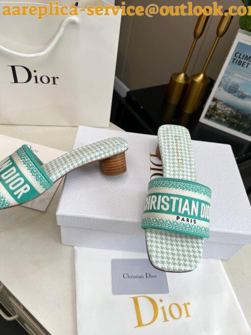 Replica Dior Dway Heeled 35MM Slides in Green Houndstooth Embroidered Cotton 6