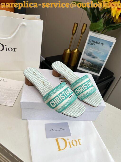 Replica Dior Dway Heeled 35MM Slides in Green Houndstooth Embroidered Cotton 7