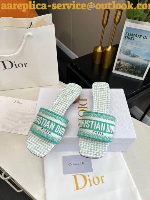 Replica Dior Dway Heeled 35MM Slides in Green Houndstooth Embroidered Cotton 8