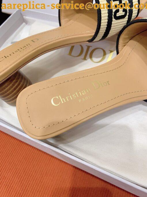 Replica Dior Dway Heeled 35MM Slides in Natural Raffia and Embroidered Cotton 19