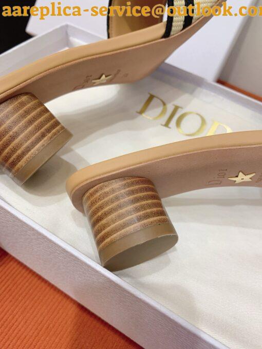 Replica Dior Dway Heeled 35MM Slides in Natural Raffia and Embroidered Cotton 20