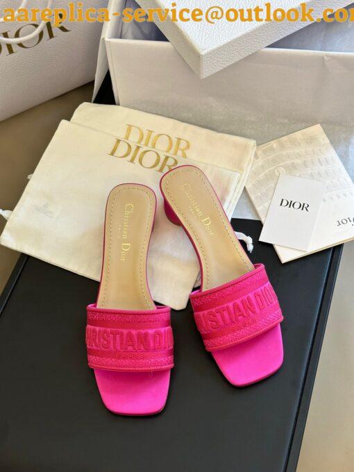 Replica Dior Dway Heeled 35MM Slides in Pink Embroidered Satin and Cotton 3