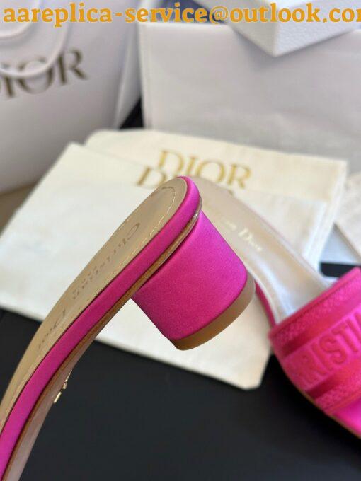 Replica Dior Dway Heeled 35MM Slides in Pink Embroidered Satin and Cotton 4