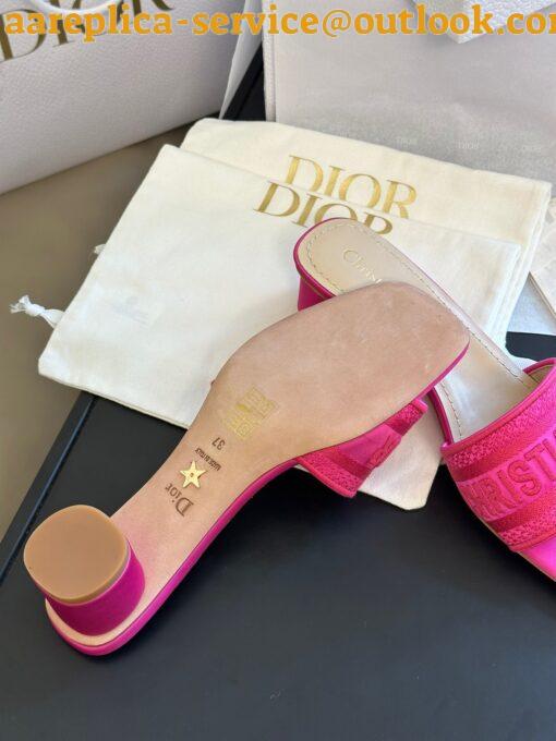 Replica Dior Dway Heeled 35MM Slides in Pink Embroidered Satin and Cotton 6