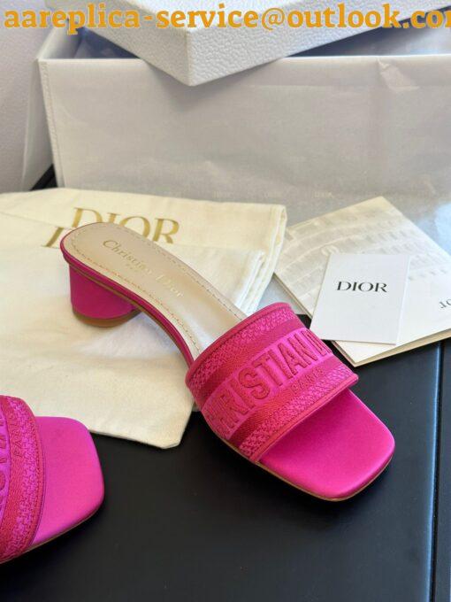 Replica Dior Dway Heeled 35MM Slides in Pink Embroidered Satin and Cotton 7