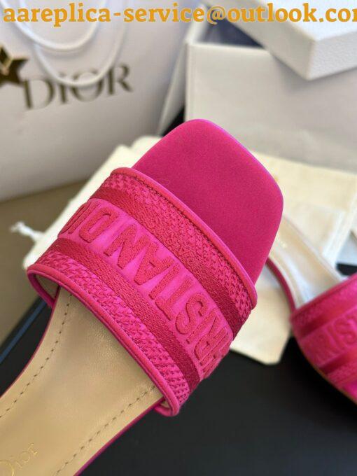 Replica Dior Dway Heeled 35MM Slides in Pink Embroidered Satin and Cotton 8